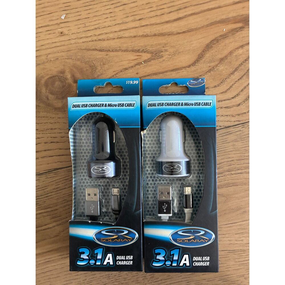 SOLARAY 3.1A Dual USB Car Charger+Micro USB Cable Fast Charge Bundle(2 Available